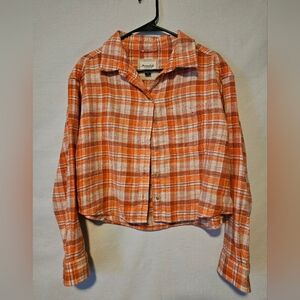 NWT American Eagle Plaid Cropped Button Up Oversized Small